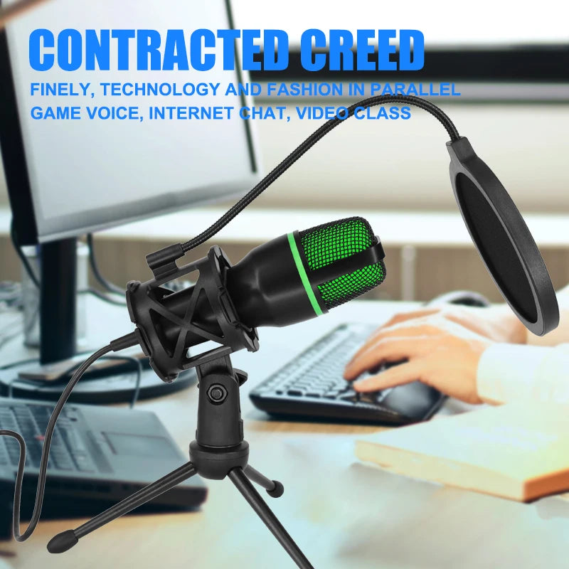 Professional USB Condenser Microphone For PC Laptop Streaming Video Games YouTube Podcasts Vocals