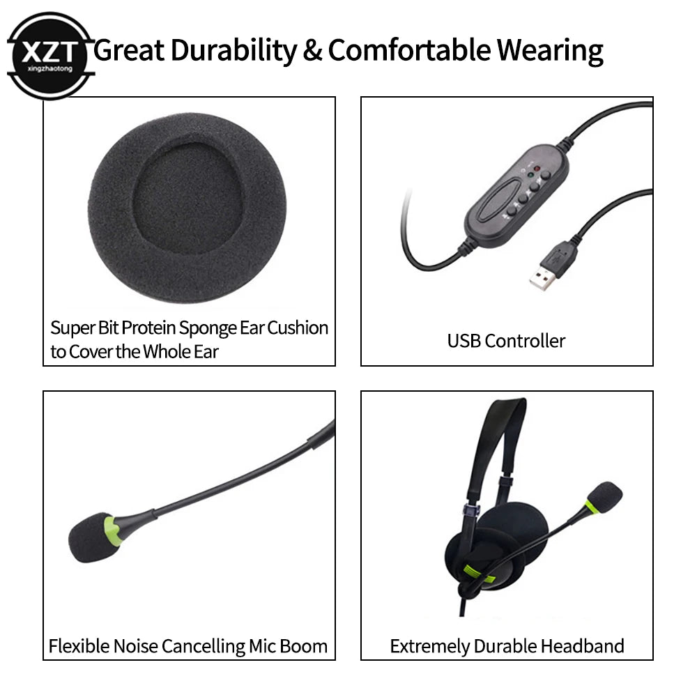 3.5mm Noise Cancelling Wired Headphones Microphone Universal USB Headset With Microphone For PC /Laptop/Computer
