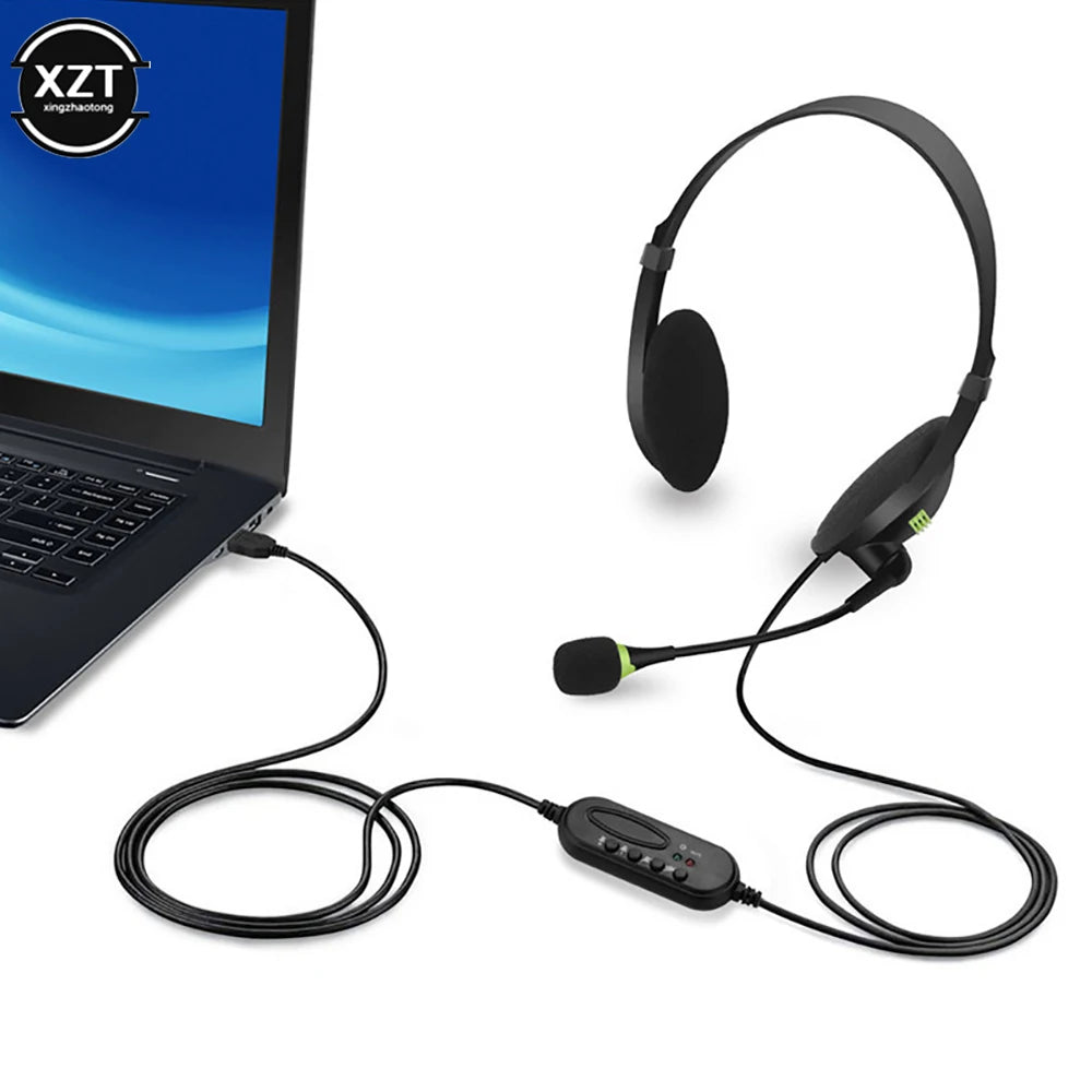 3.5mm Noise Cancelling Wired Headphones Microphone Universal USB Headset With Microphone For PC /Laptop/Computer