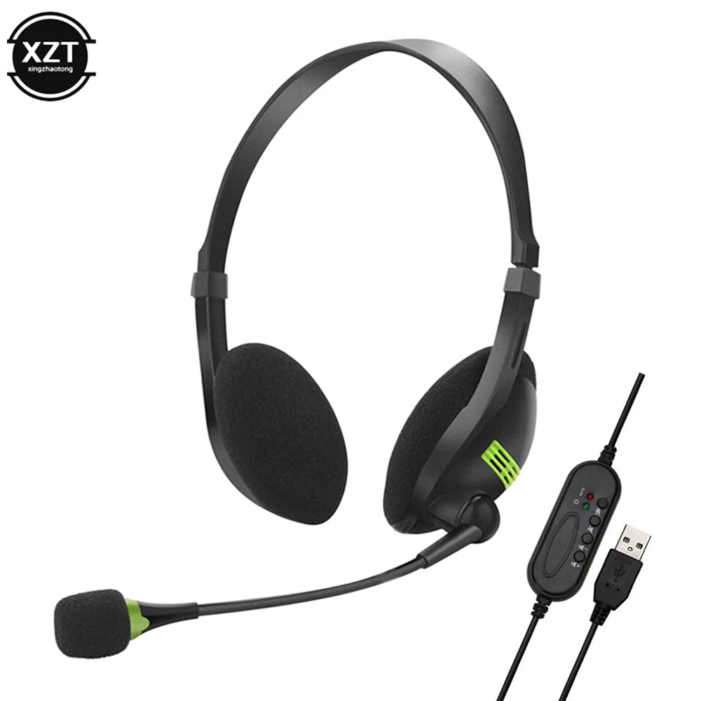 3.5mm Noise Cancelling Wired Headphones Microphone Universal USB Headset With Microphone For PC /Laptop/Computer