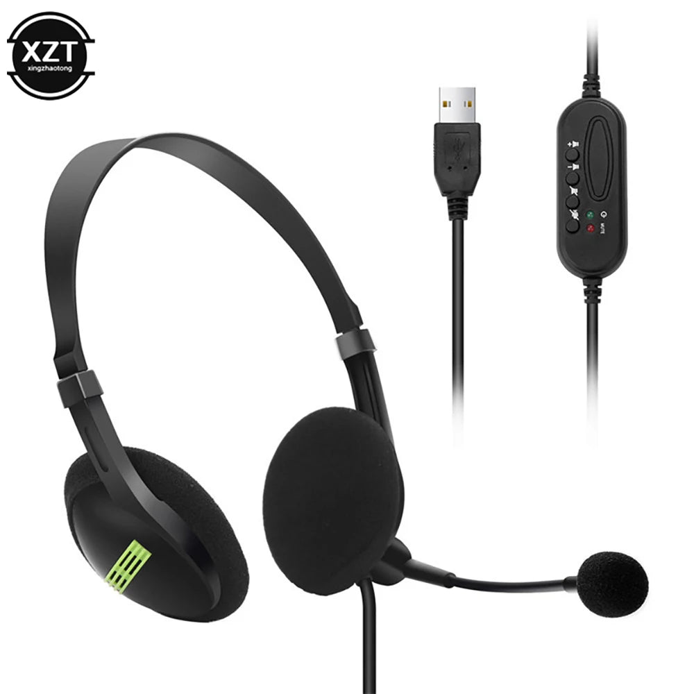 3.5mm Noise Cancelling Wired Headphones Microphone Universal USB Headset With Microphone For PC /Laptop/Computer