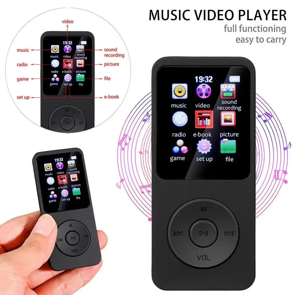MP3 Player Bluetooth 5.4 Music Player 1.8 inch Screen with Speakers Lossless Sound Quality with Recording E-Book Video Playing