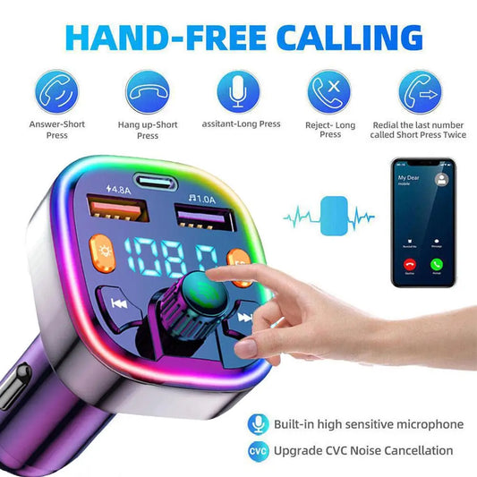 Bluetooth FM Transmitter Car Kit Hands-Free 2 USB & MP3 Player Reliable Audio Receiver For Safe Driving V7W7