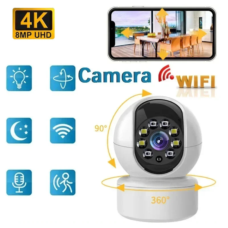 Smart Rotatable Camera 4K HD WiFi 2-Way Audio Night Vision Monitor AI Human Detection Surveillance Protection IP Camera 2025 NEW