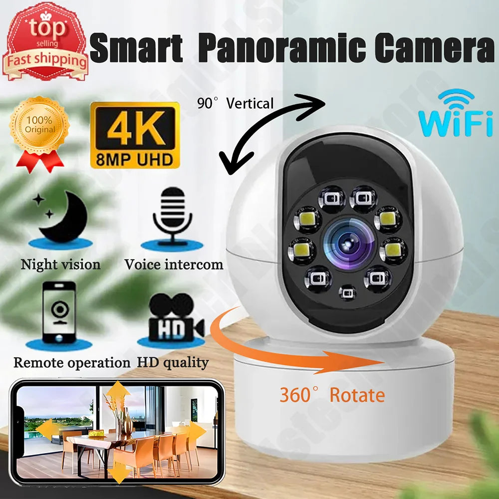 Smart Rotatable Camera 4K HD WiFi 2-Way Audio Night Vision Monitor AI Human Detection Surveillance Protection IP Camera 2025 NEW