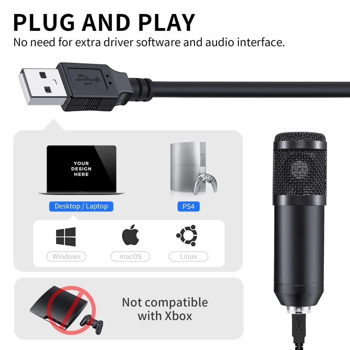 Microphone Studio Professional Live Broadcast Singing Recording Microphone Kits with Suspension Scissor Arm & Metal Shock Mount