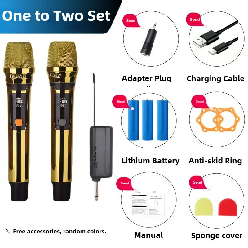 One-to-Two Microphone Home KTV Stage Sound Card Luxury Gold Metal Texture for Outdoor Live Audio Sound Mixers Church Karaoke