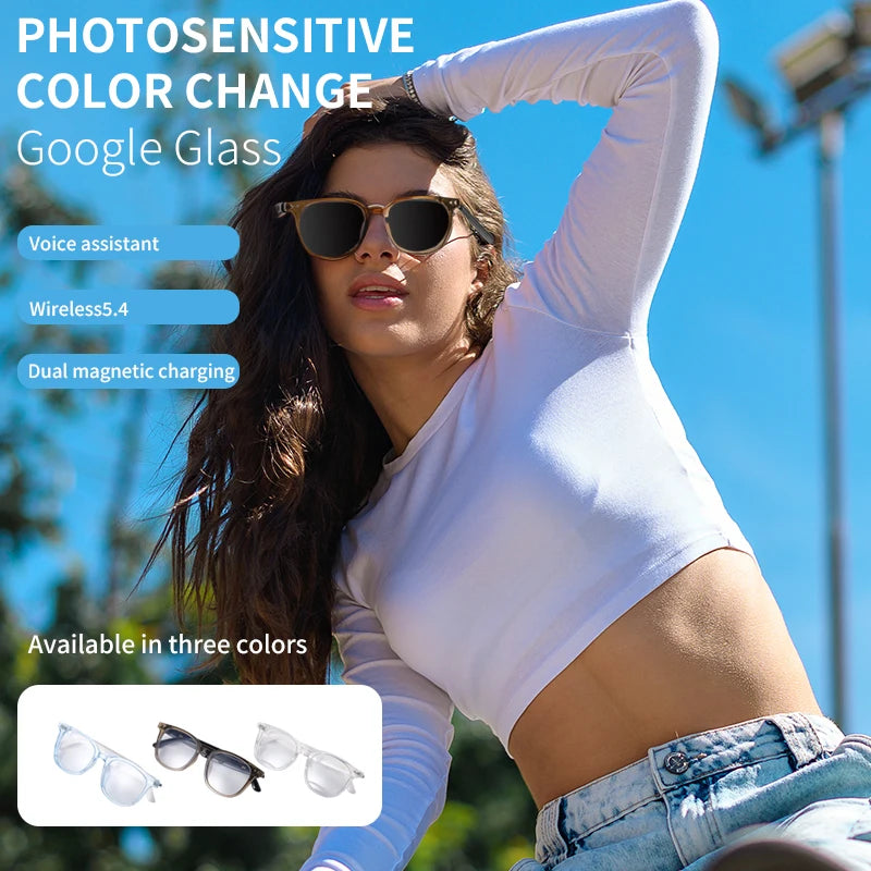New Smart Glasses GS07 UV Protection Color Change Lenses Wireless Calls Earphones Bluetooth 5.4 Voice Assistant Sunglasses 2025