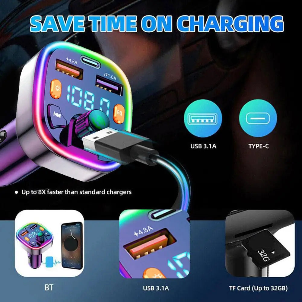 Bluetooth FM Transmitter Car Kit Hands-Free 2 USB & MP3 Player Reliable Audio Receiver For Safe Driving V7W7