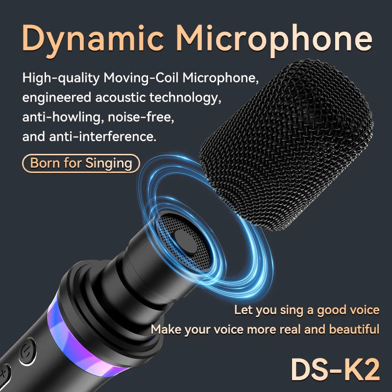 Karaoke Companion Wireless Microphone Dynamic Bluetooth 5.3 DSP Mixer System Machine RGB Colorful Light 3.5mm AUX Amplifier Host