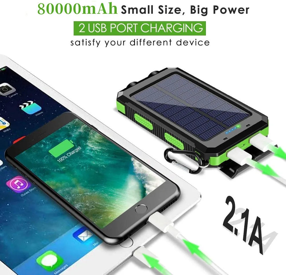 Solar Power Bank 80000mAh "Για λάτρες της φύσης,που δεν θέλουν να μένουν ποτέ χωρίς μπαταρία στις αγαπημένες τούς συσκευές