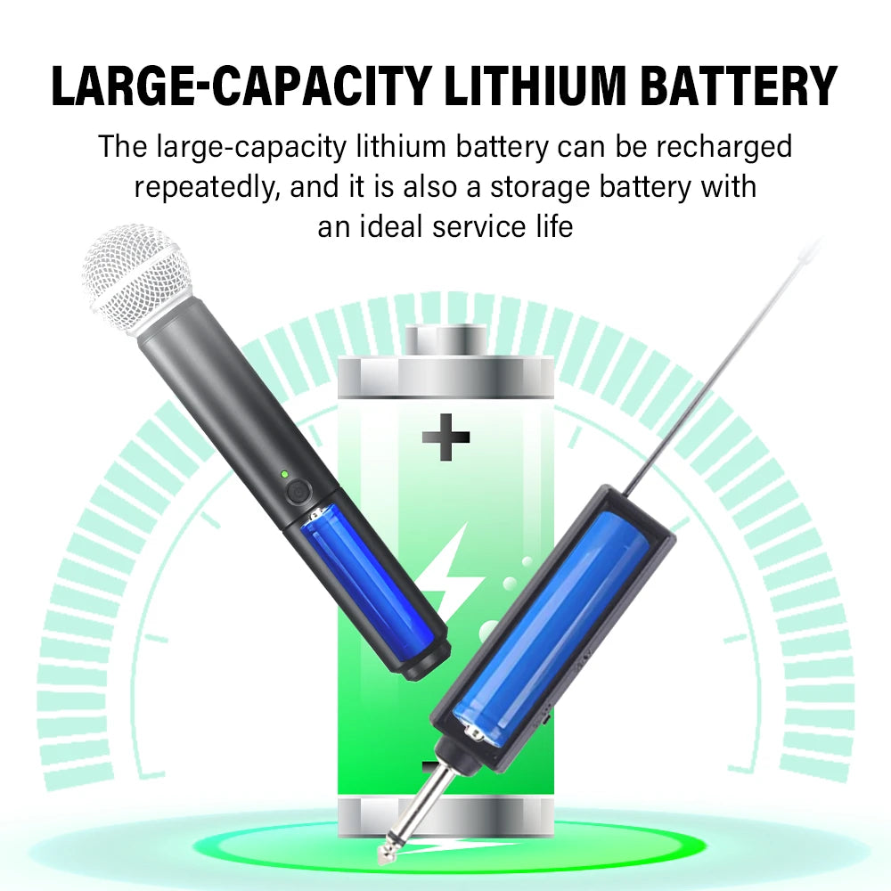 Wireless Handheld Microphone,Cordless Dynamic Mic System With Large-capacity Rechargeable Lithium Battery For Karaoke